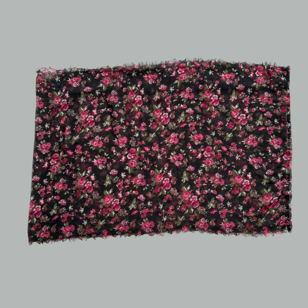 Black Pink Rose Floral Infinity Scarf